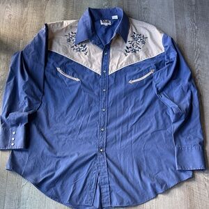 Ely Cattleman Blue and Tan Embroidered Shirt